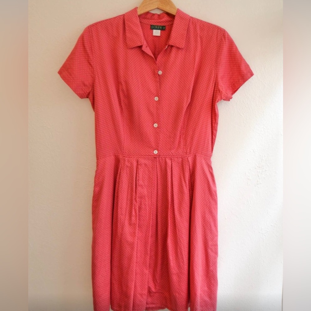 J. Crew Cotton Pink Dot Shirt Dress, Size 8